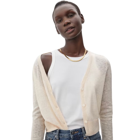 Everlane Sweaters - EVERLANE The Featherweight Alpaca Cropped Cardigan in Canvas